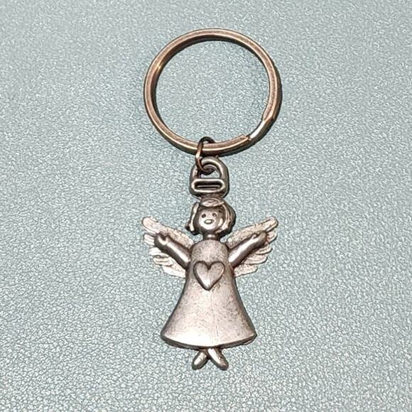Vintage Pewter Guardian Angel Heart Open Arms Key Chain - Picture 7 of 7